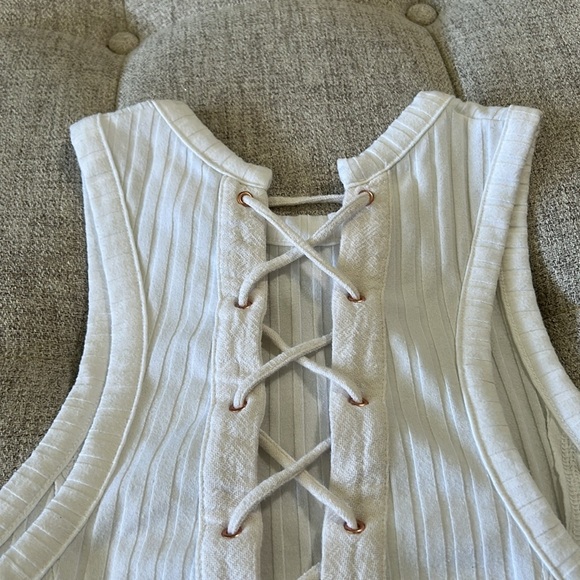FREE PEOPLE INTIMATELY WOMENS WHITE LACE-UP TANK TOP SIZE M - Picture 9 of 14